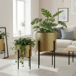 Load image into Gallery viewer, Gold Planter With Black Stand
