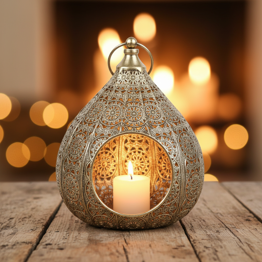 Cage Design Gold Candle Holder