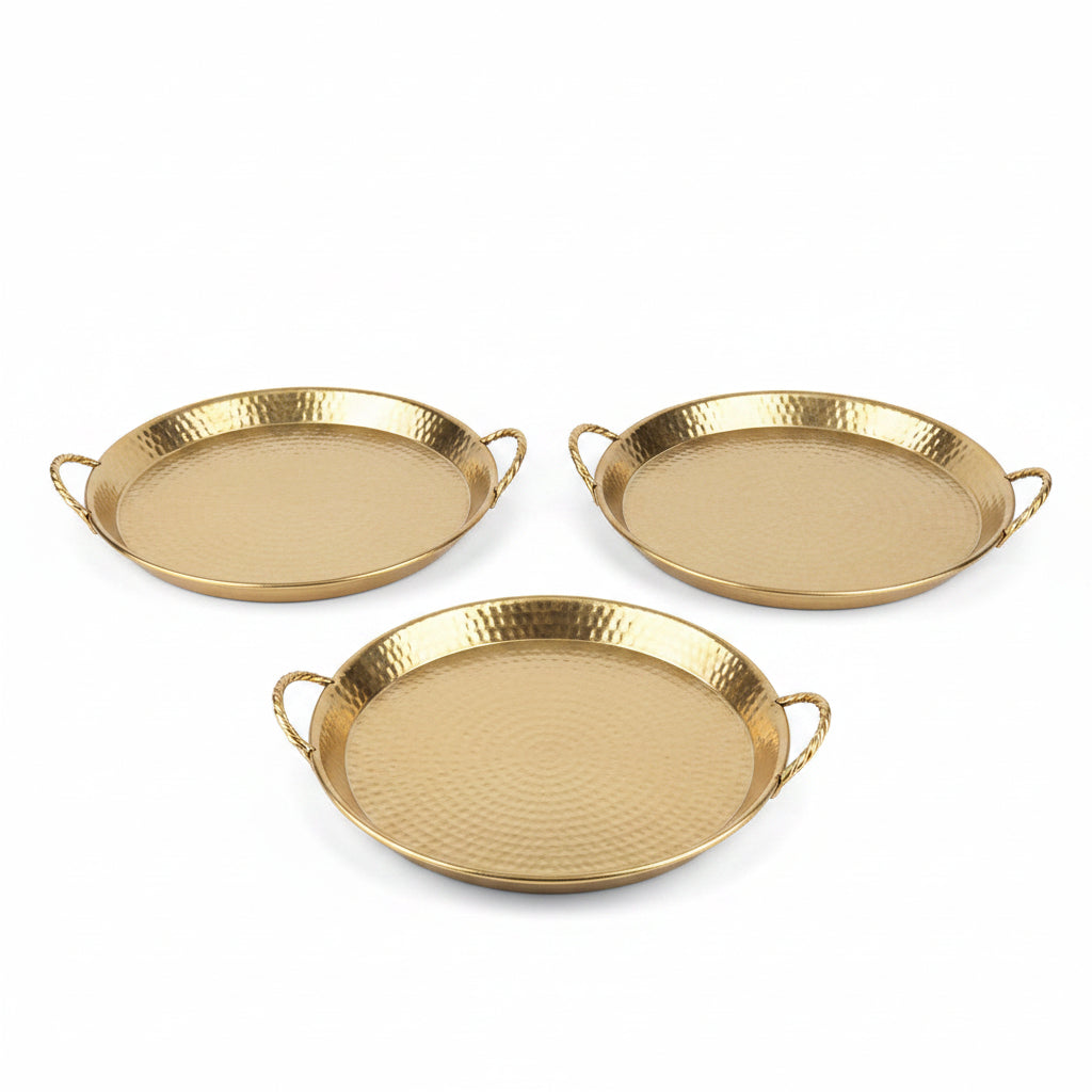 Rustic Design Round Tray With Handles