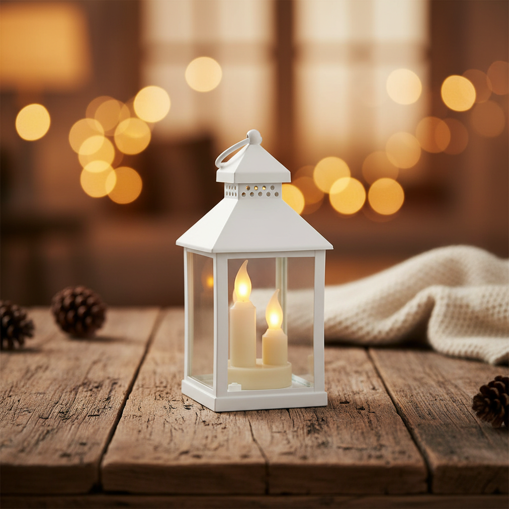 White Lantern With 4 Candles