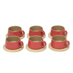 Load image into Gallery viewer, Red Cup &amp; Bamboo Saucer 6Pc Pack
