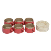 Red Cup & Bamboo Saucer 6Pc Set