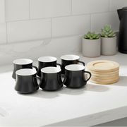 Black Cup & Bamboo Saucer 6Pc Set