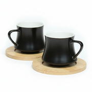Black Cup & Bamboo Saucer 6Pc Set
