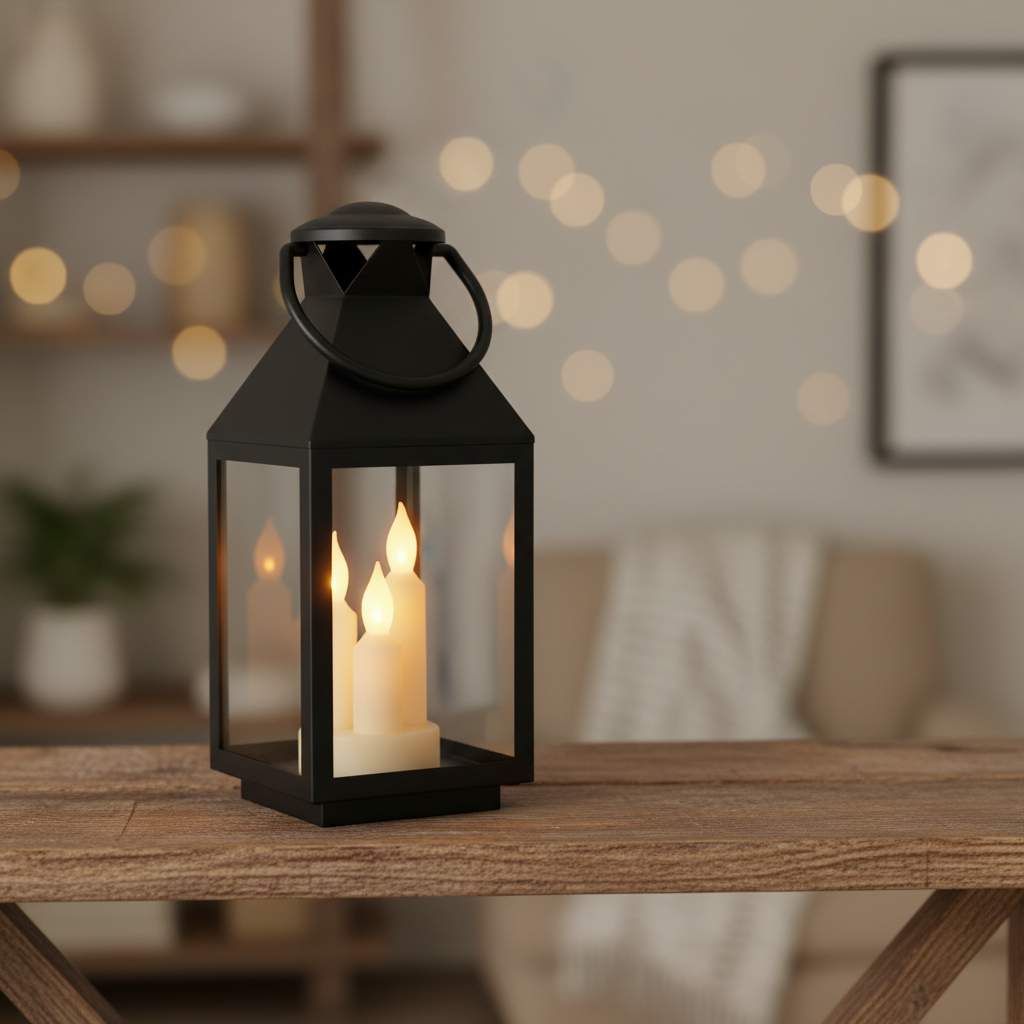 Black Lantern With 4 Candles