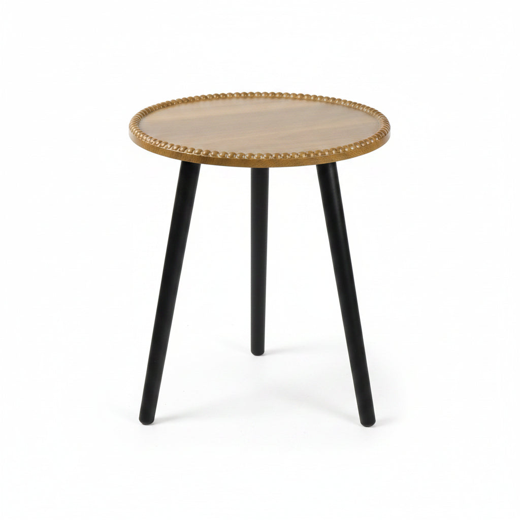 Beaded-Rim Wood-Top Accent Table