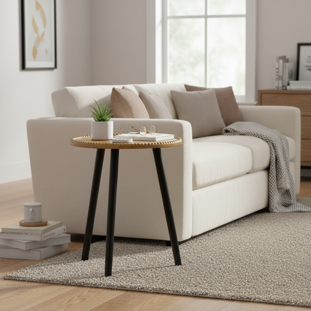 Beaded-Rim Wood-Top Accent Table