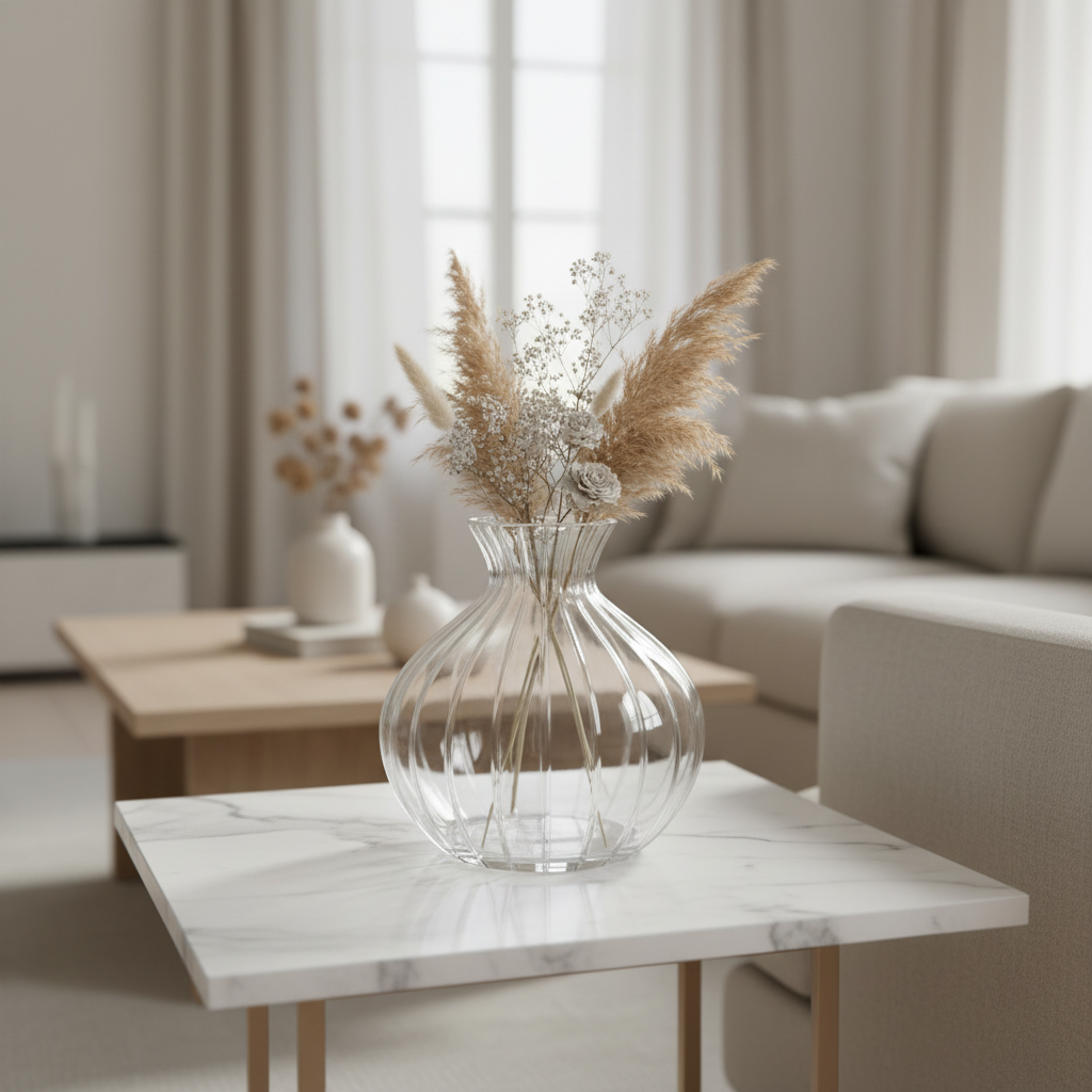 Clear Ribbed Round Bud Vase