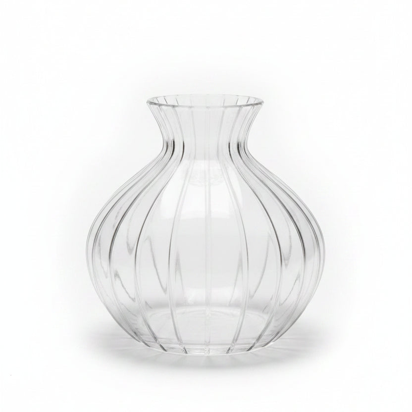 Clear Ribbed Round Bud Vase