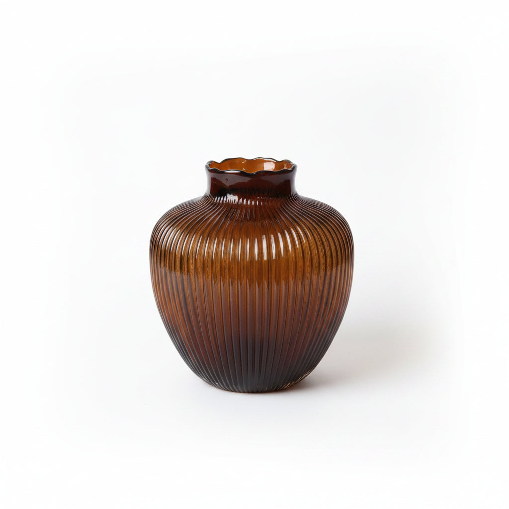 Amber Ribbed  Glass Vase