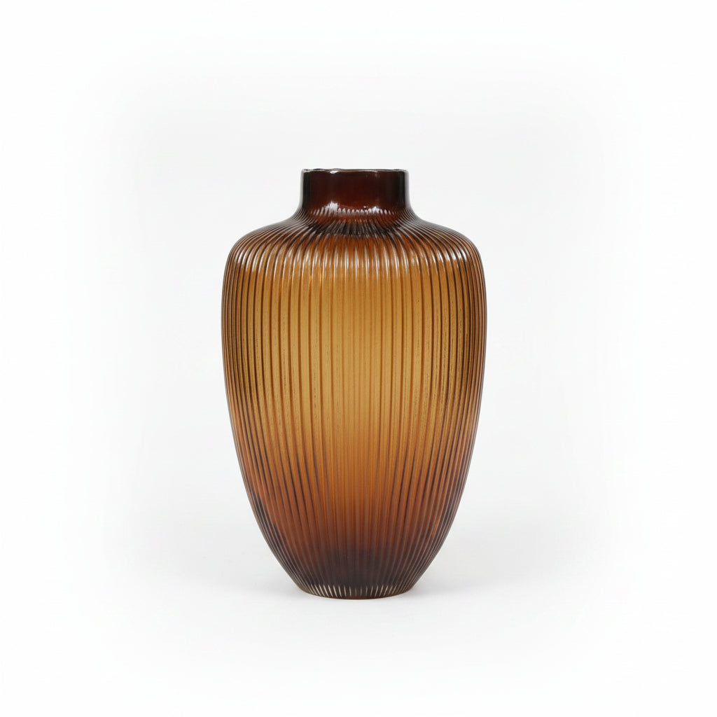 Amber Ribbed  Glass Vase