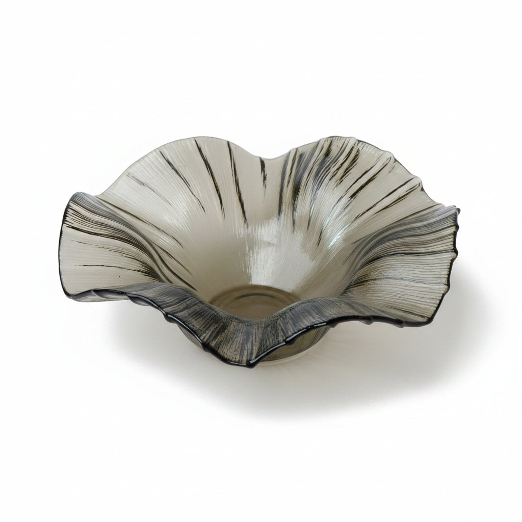 Grey Wavy Glass Decorative Bowl