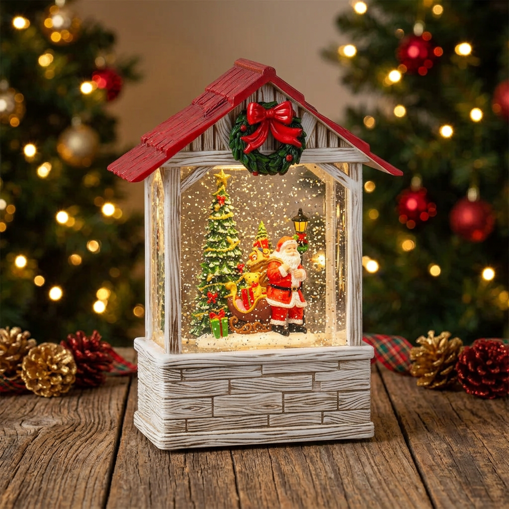 Christmas Cabin Snow Lantern