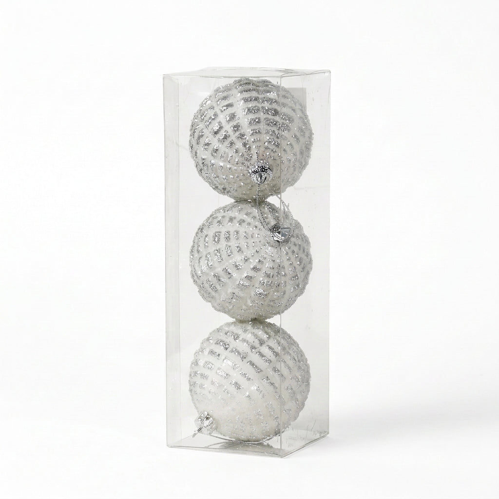 Silver Beaded Stripe Baubles
