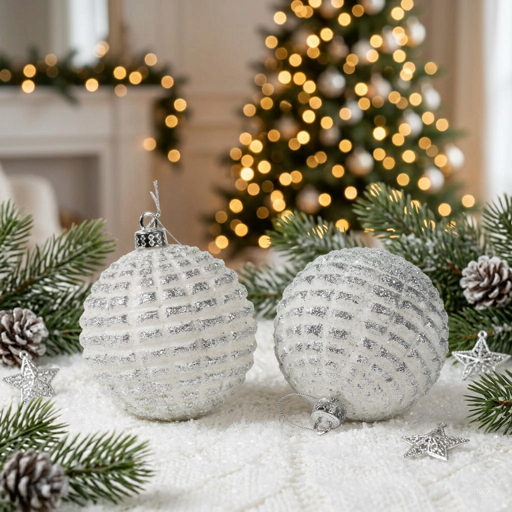 Silver Beaded Stripe Baubles