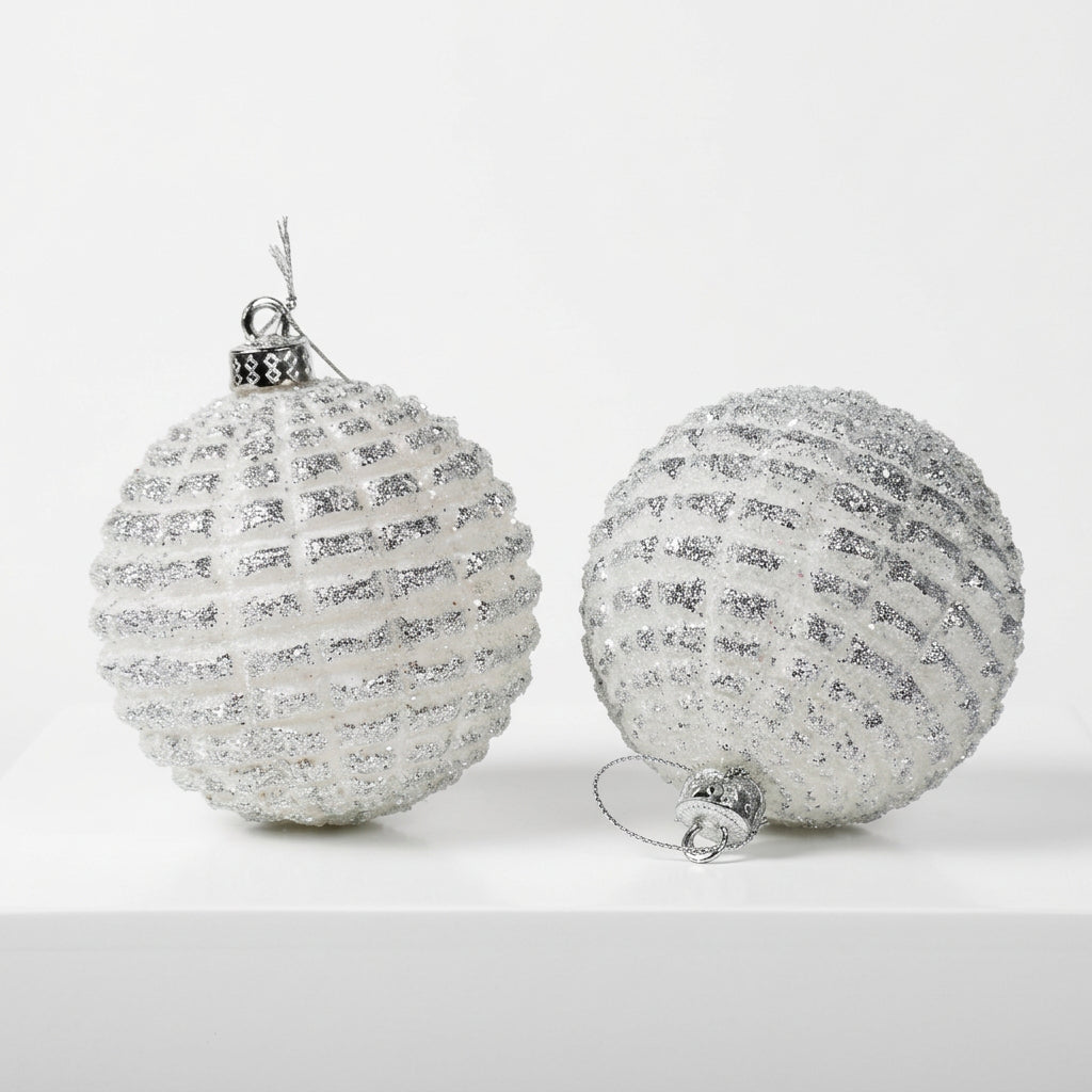 Silver Beaded Stripe Baubles