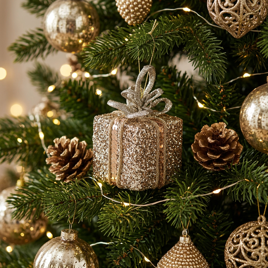 Golden Giftbox Ornament