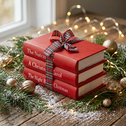 Crimson Christmas Book Stack