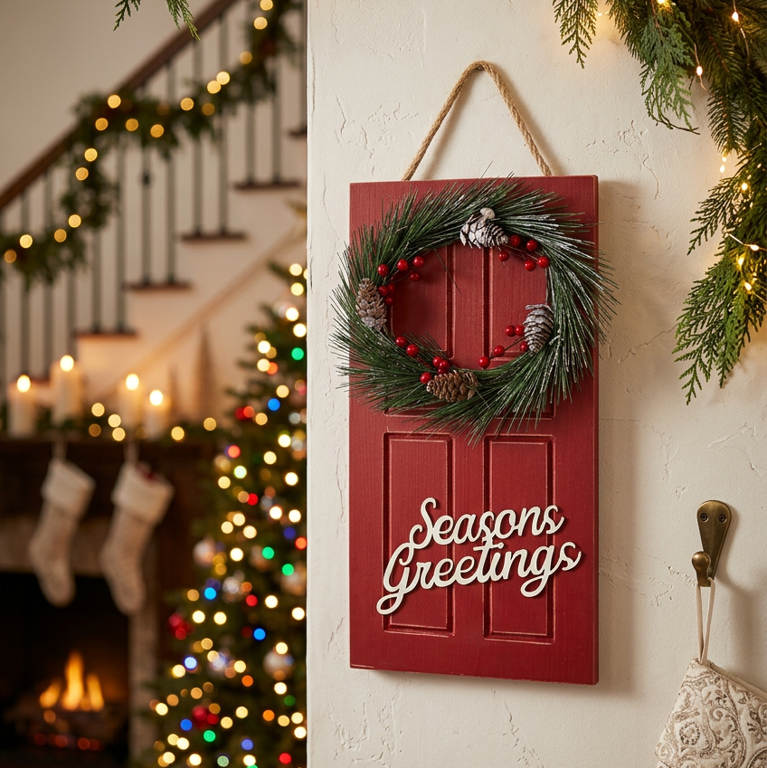 Seasonal Greetings Door Plaque