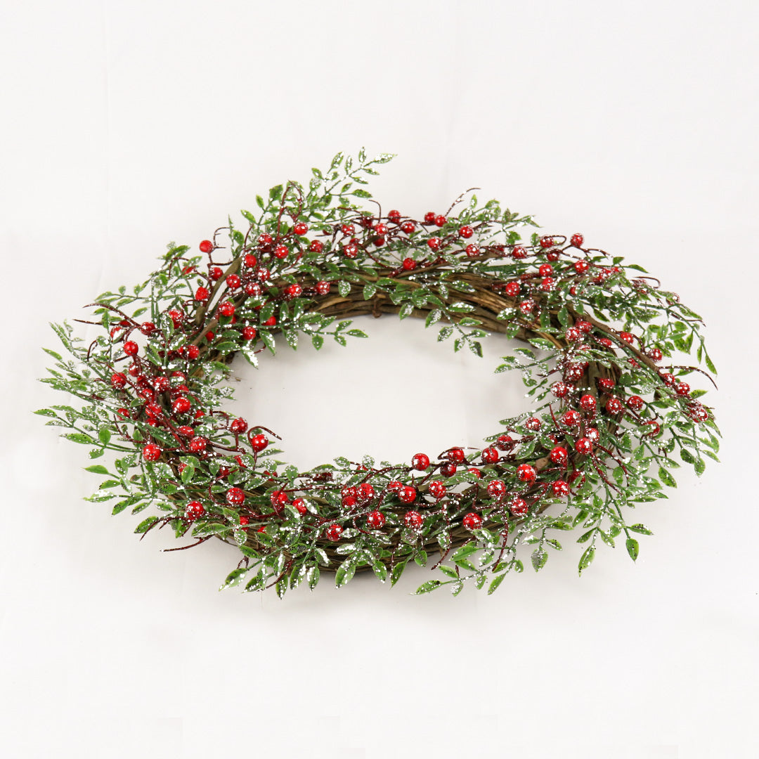 Green Red Dusted wreath 50cm WR003