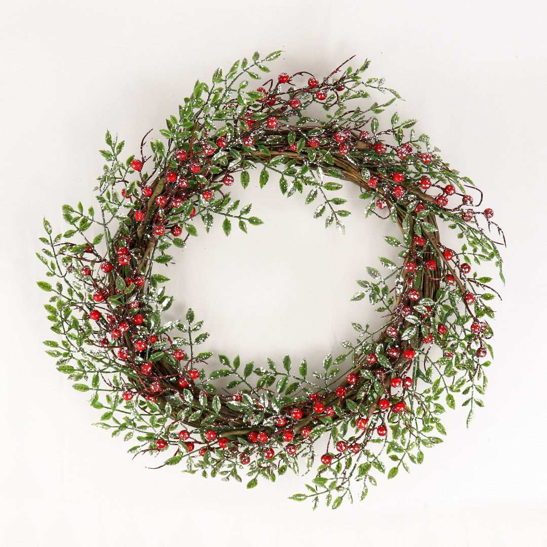 Green Red Dusted wreath 50cm WR003