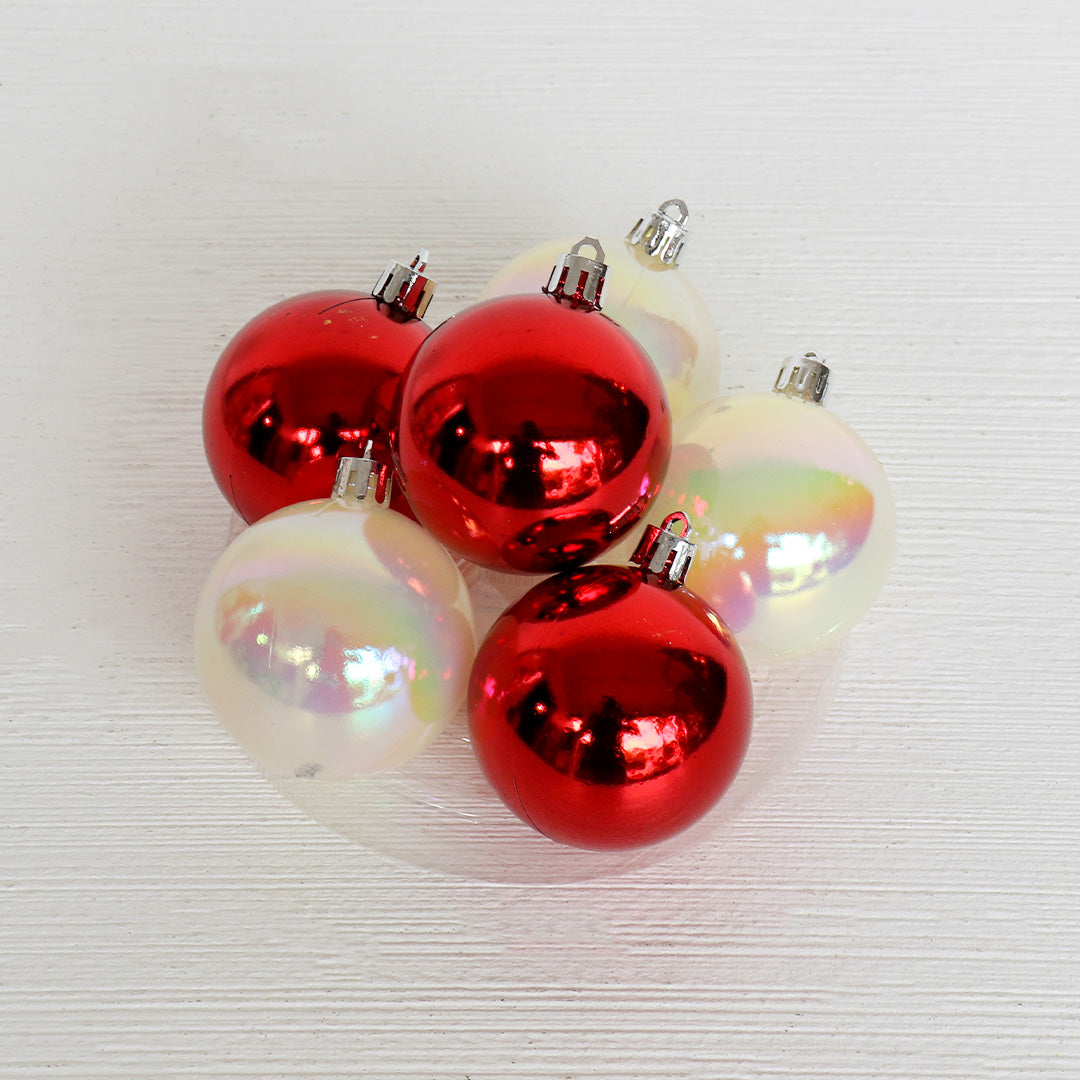 Red &  White Bauble 6cm 24pc pack