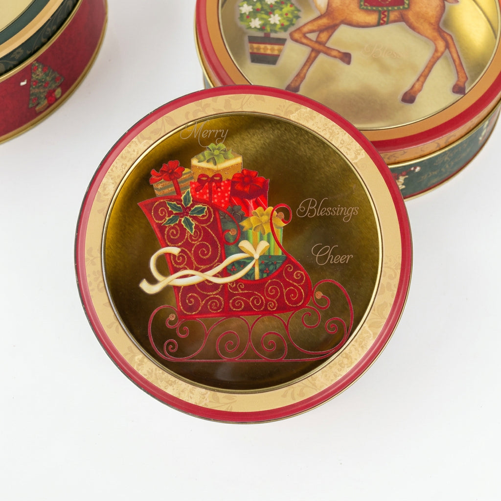 Round Christmas Keepsake Tins