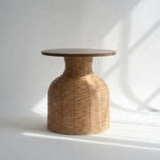 Woven Wood-Top Drum Table