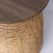 Woven Wood-Top Drum Table