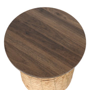 Woven Wood-Top Drum Table