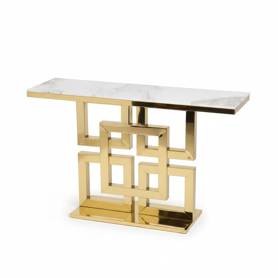 Rectangle Marble top Gold Base Console Table