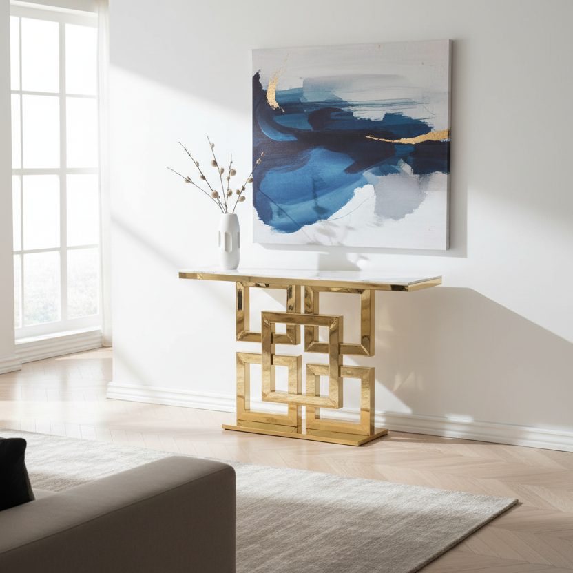 Rectangle Marble top Gold Base Console Table