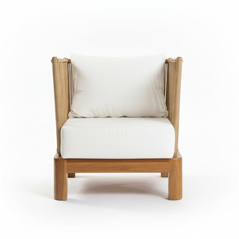 Wooden chair with white cushion in a room setting