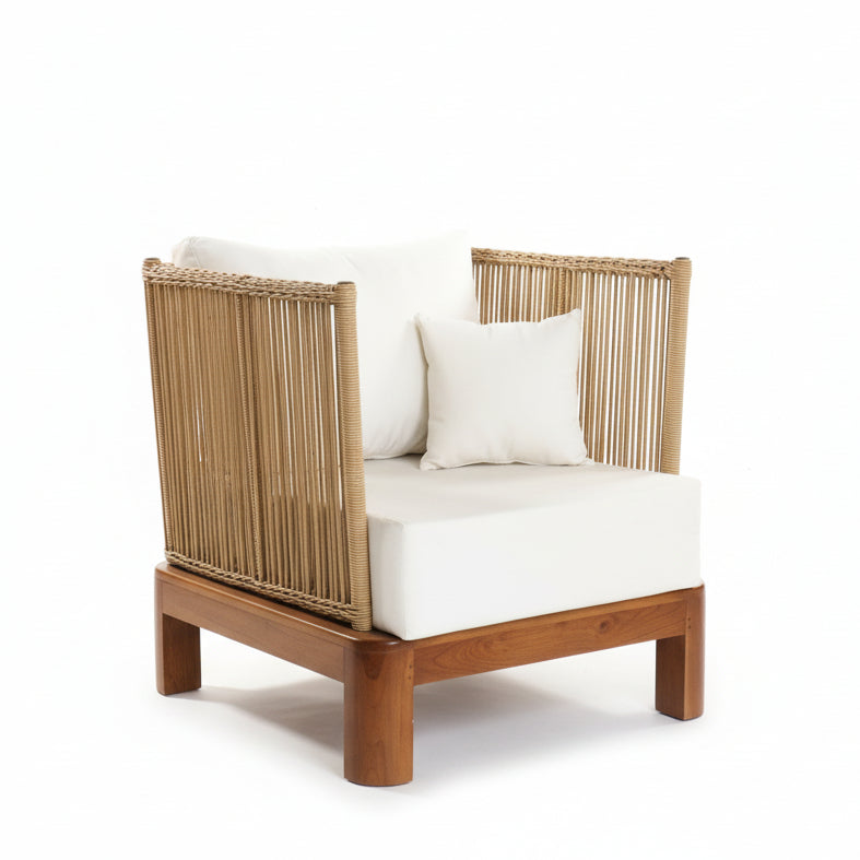 Chair with wicker backrest and wooden legs in a room setting