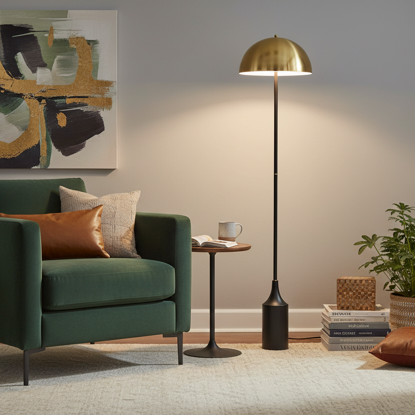 Black Floor Lamp With Gold Shade