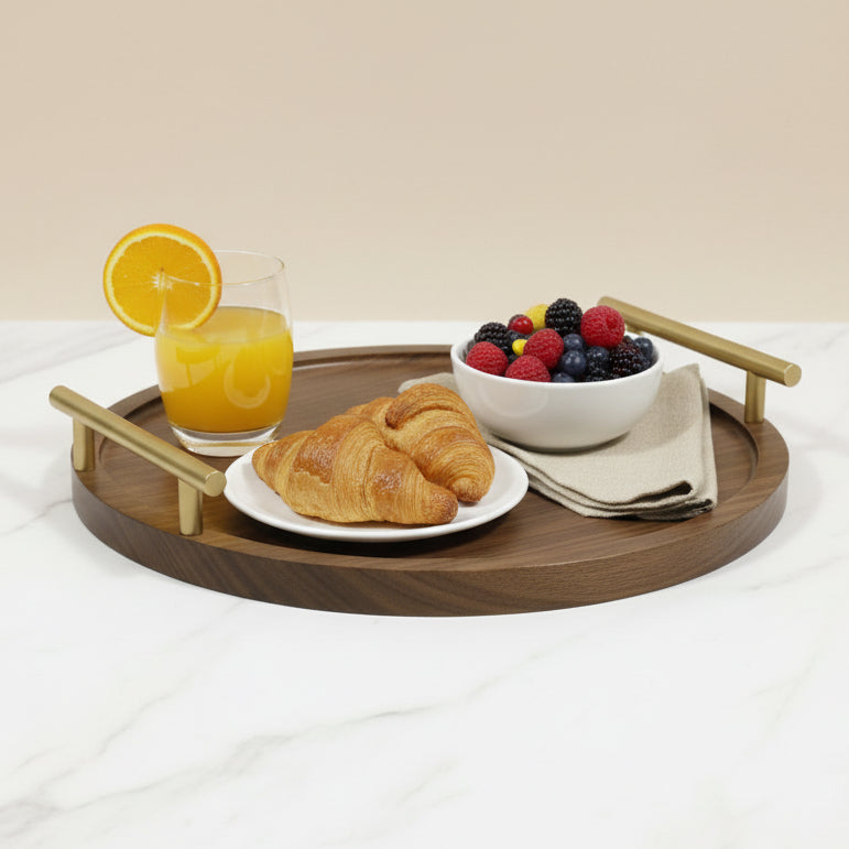 Round Wooden Tray With Handles