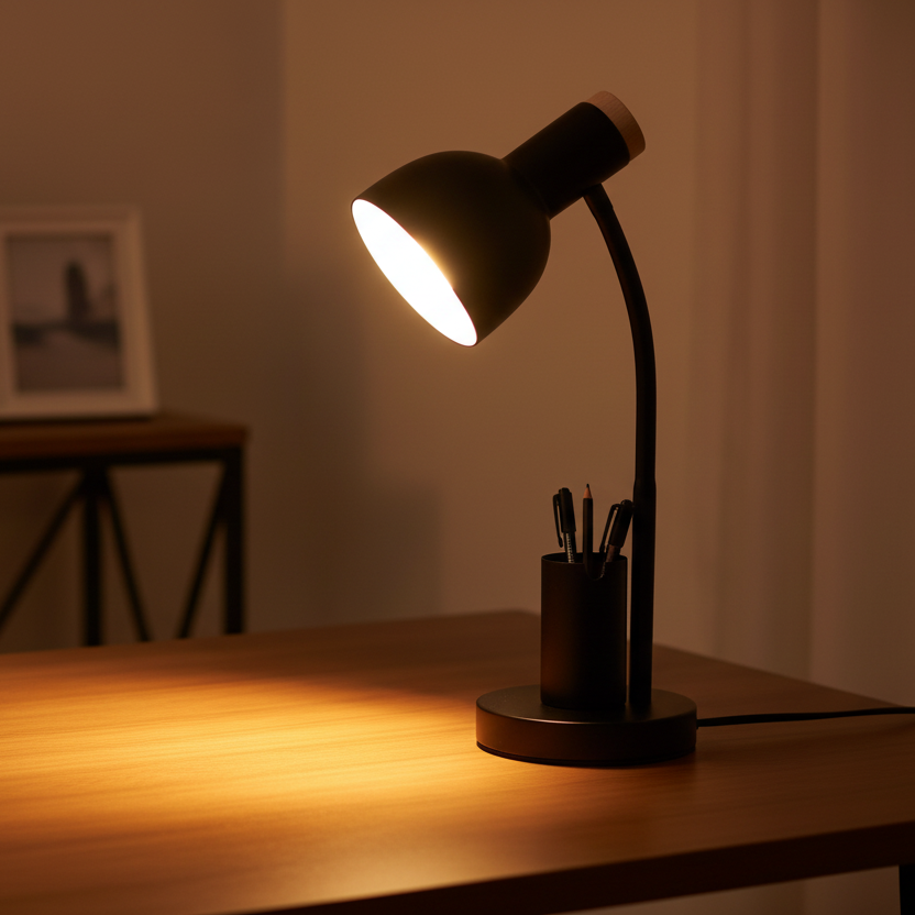 Black Study Lamp With Pen Holder