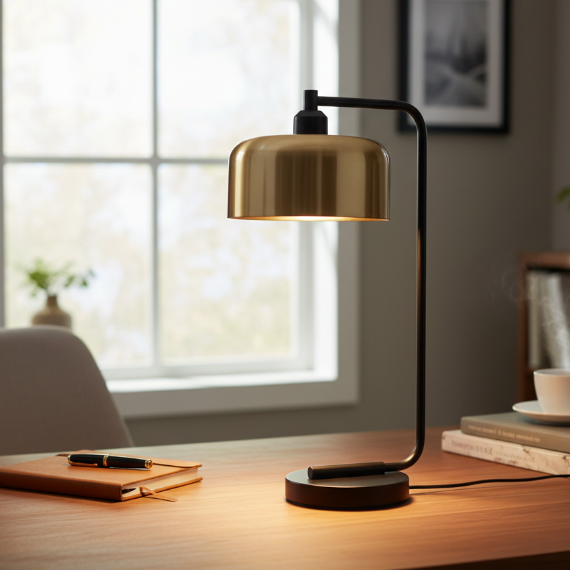 Black Lamp With Gold Shade