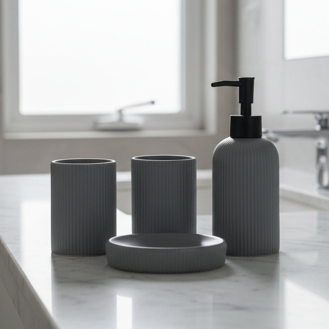 Grey Striped Bathroom Set
