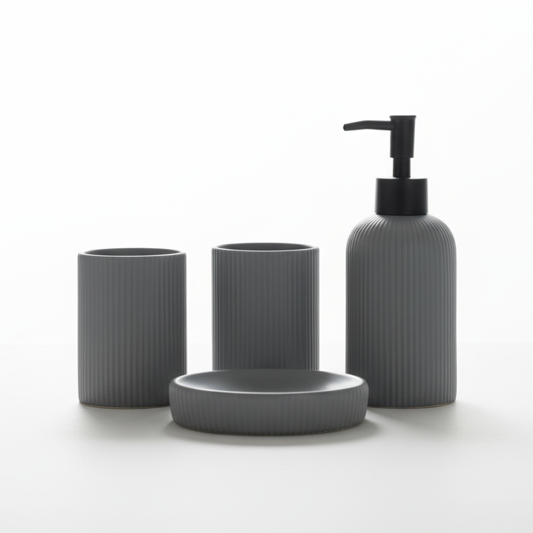 Grey Striped Bathroom Set
