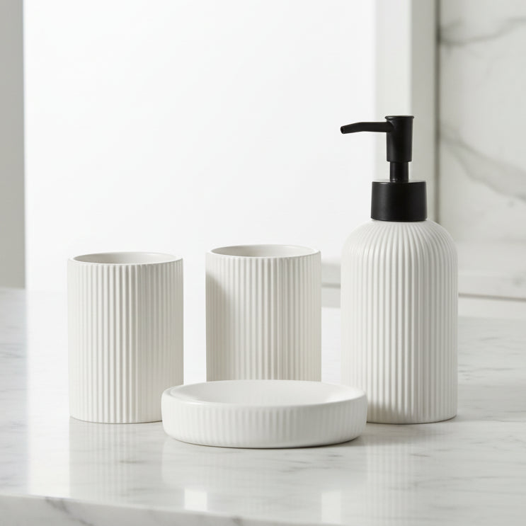 White Striped Bathroom Set