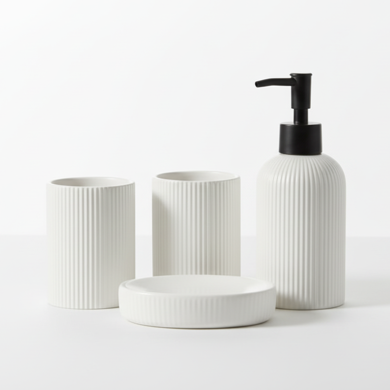 White Striped Bathroom Set