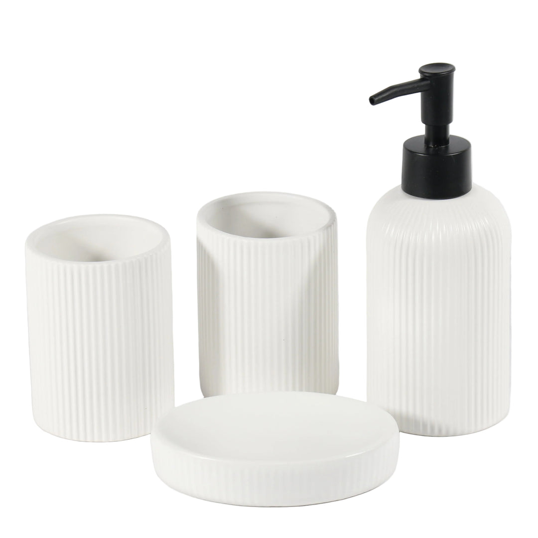 White Striped Bathroom Set
