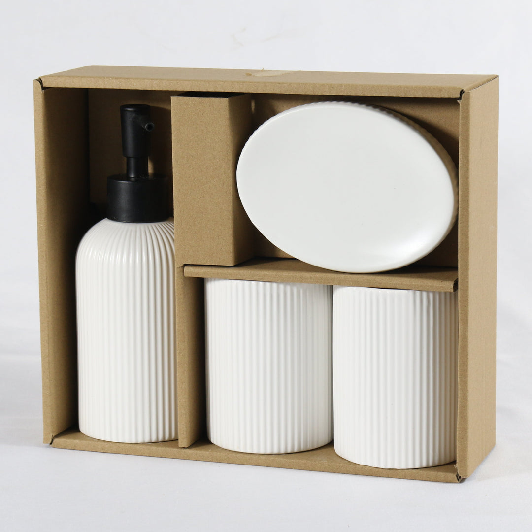 White Striped Bathroom Set