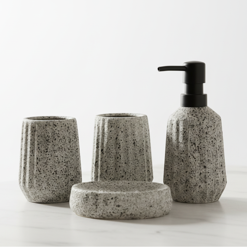 Grey Striped Bathroom Set