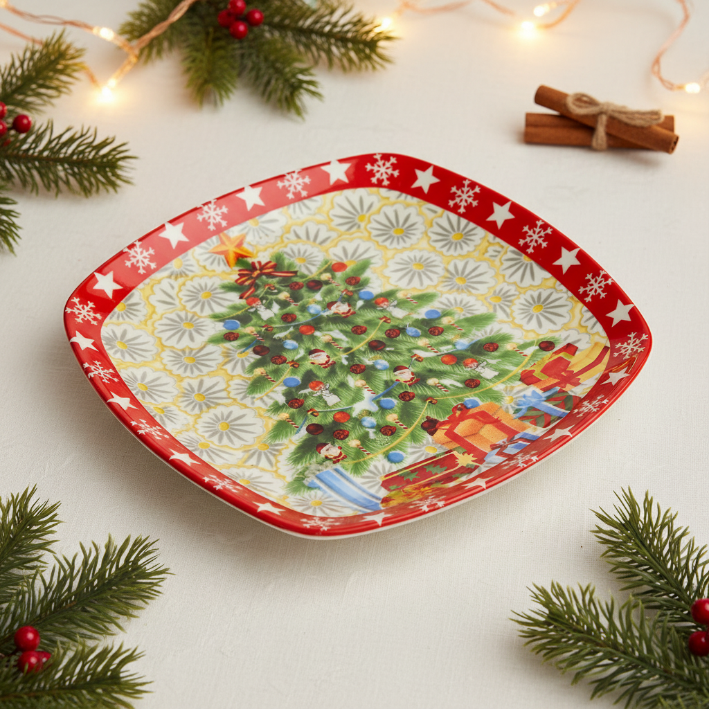Square Christmas Tree Plate