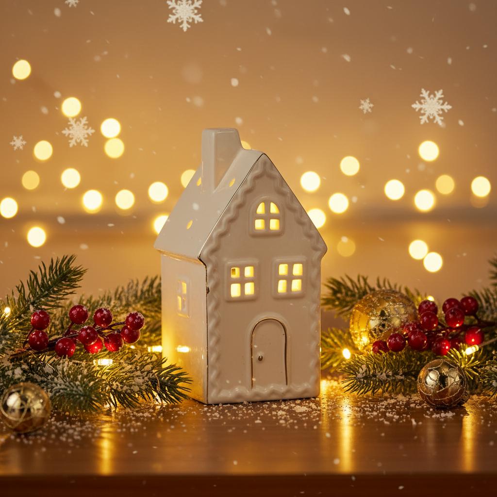 White LED House with Gold Border