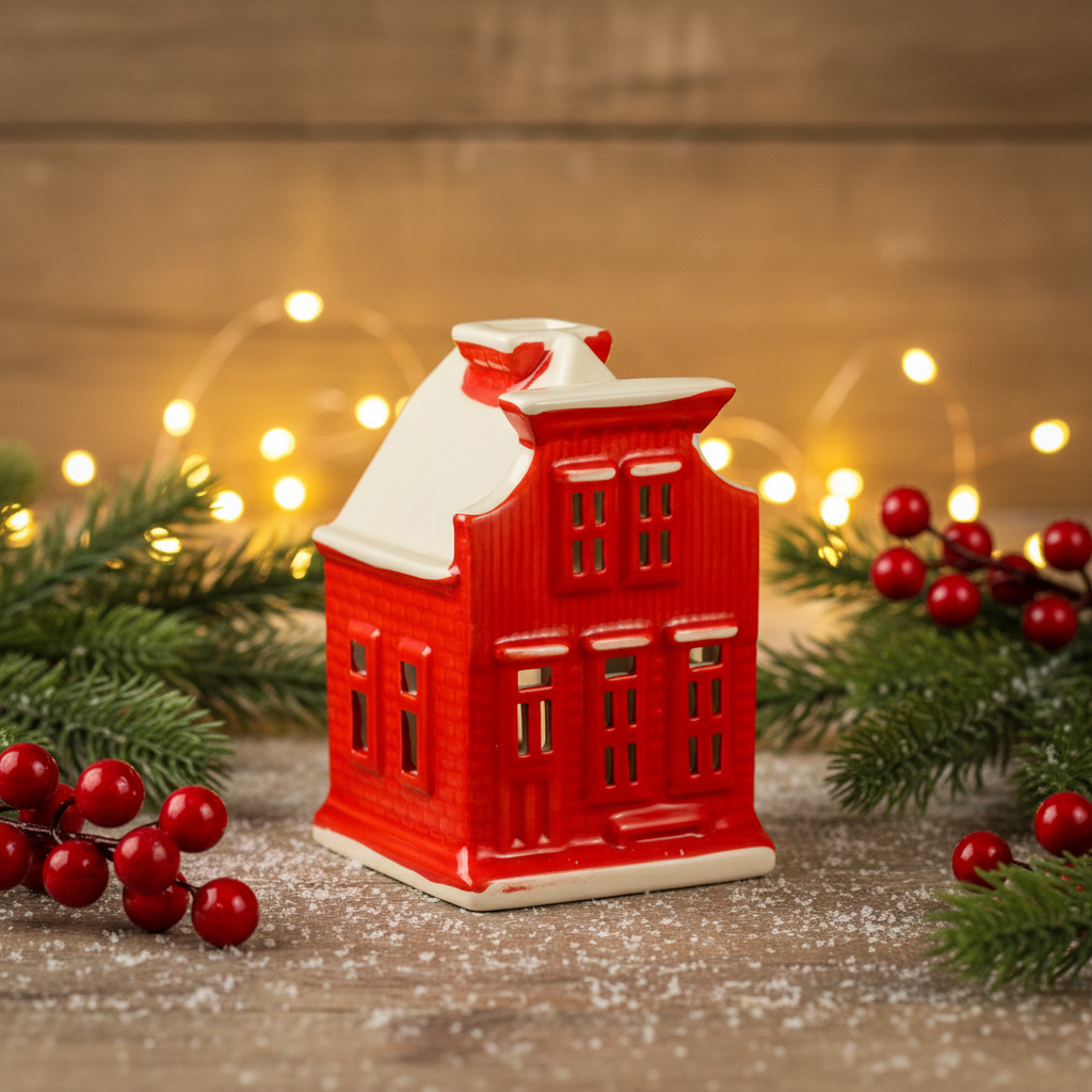 Red Large House Candle Holder