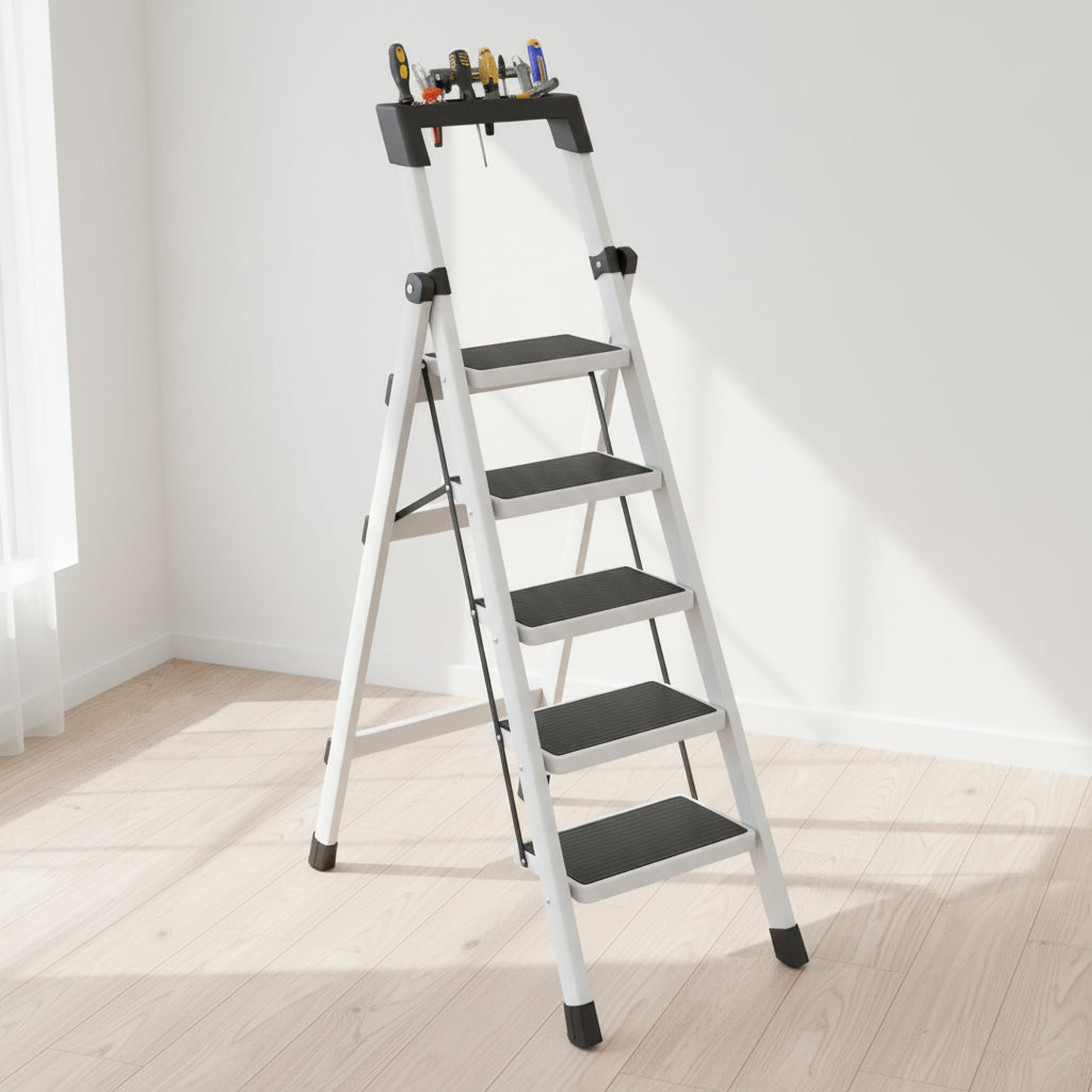 5 Step Folding Ladder White