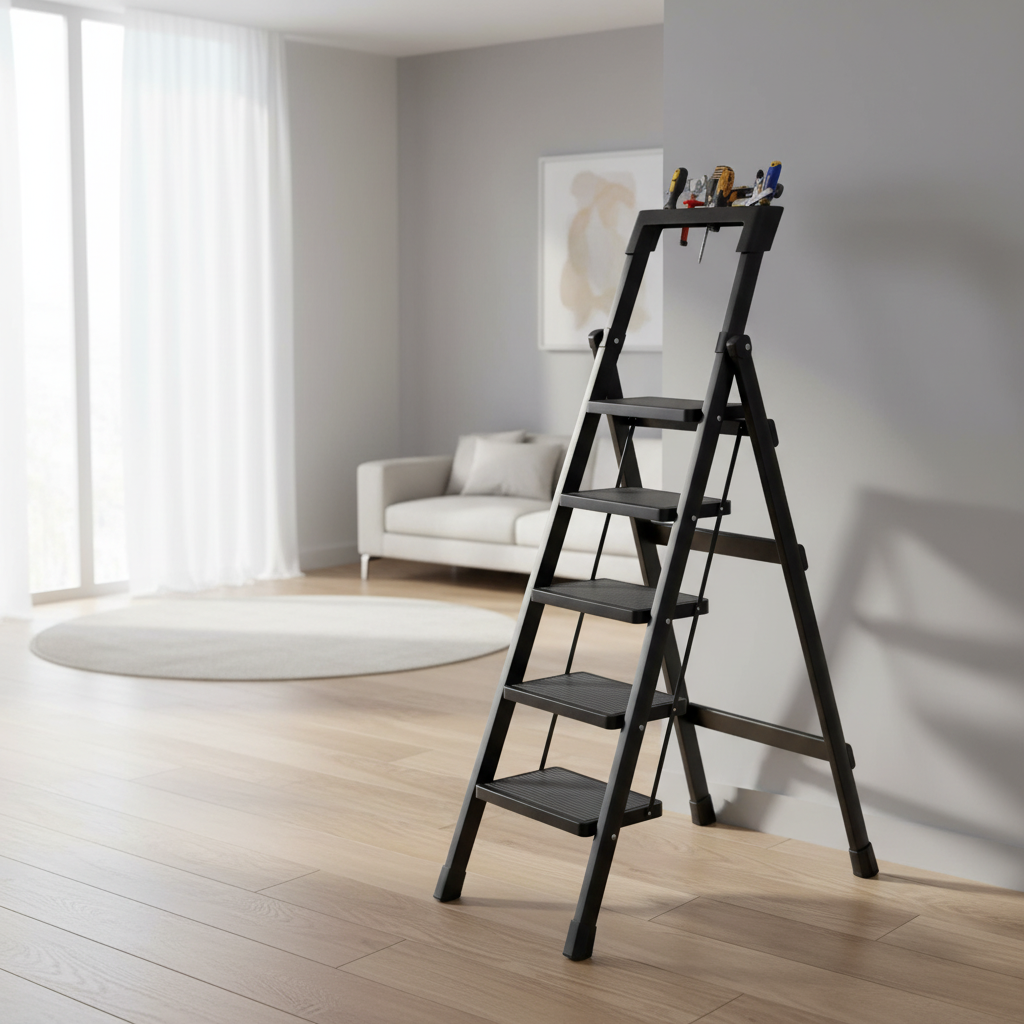 5 Step Folding Ladder Black